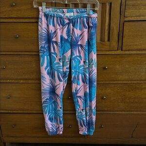Spiritual Gangster Blue and Pink Tropical Joggers, size small